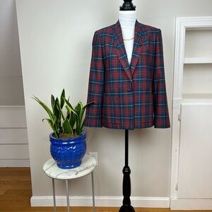 Vintage Red Blue Plaid Blazer Country Club Preppy Jacket